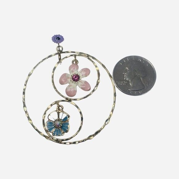 Betsey Johnson Spring Ahead Flower Ladybug Crystal Mismatch Hoop Earrings - Picture 9 of 10